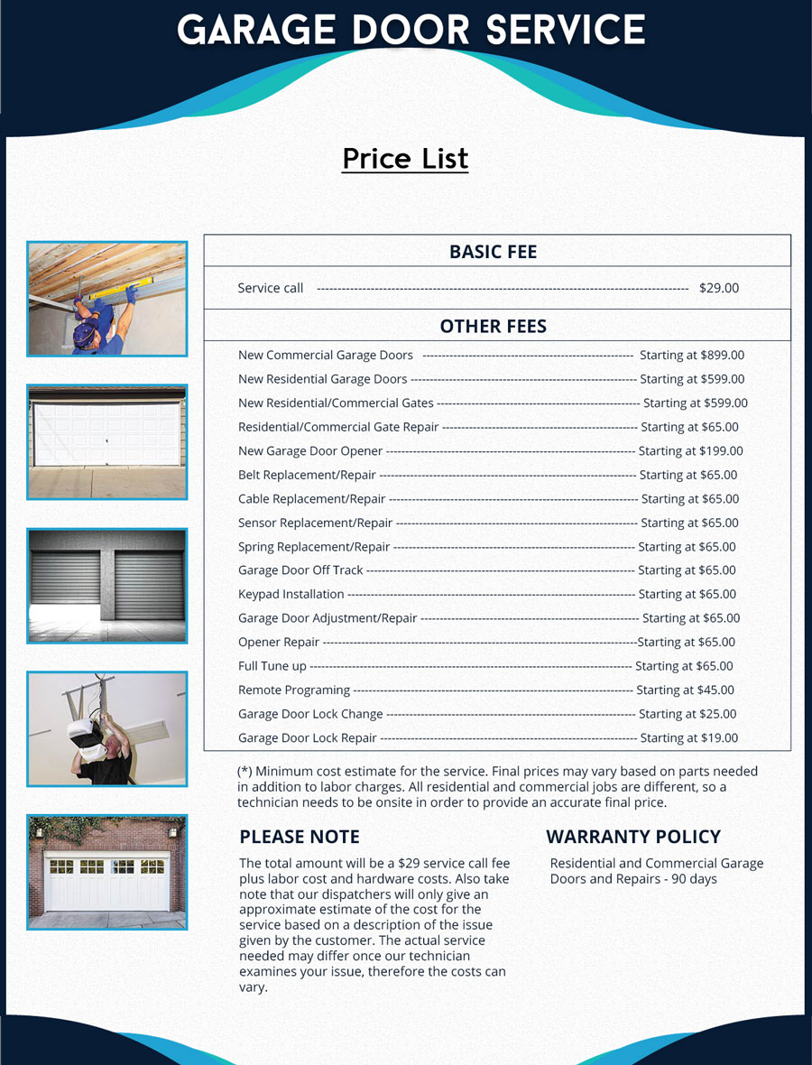 Price List Moraga Garage Door Service Repair